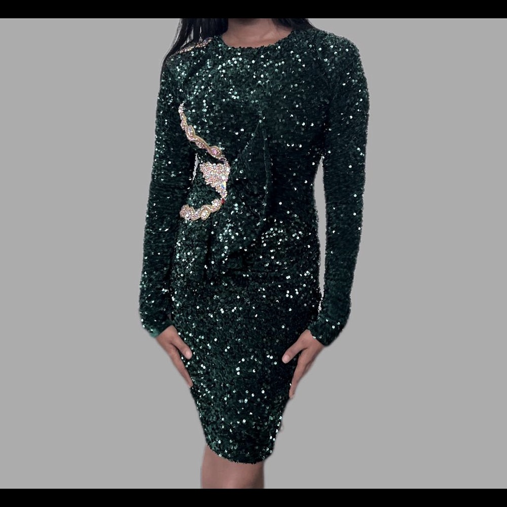 Waist 28 hip 38 burst 36-40 Medium Green Long sleeve midi dress
